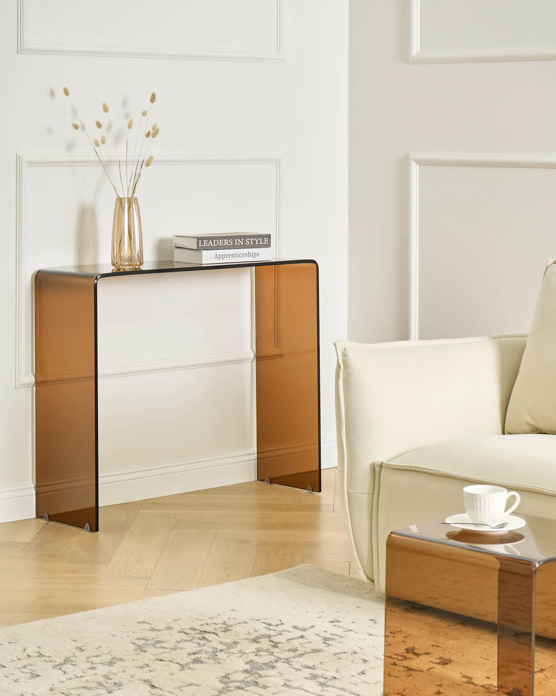 Console Table KENDALL Tempered Glass Brown_1009503