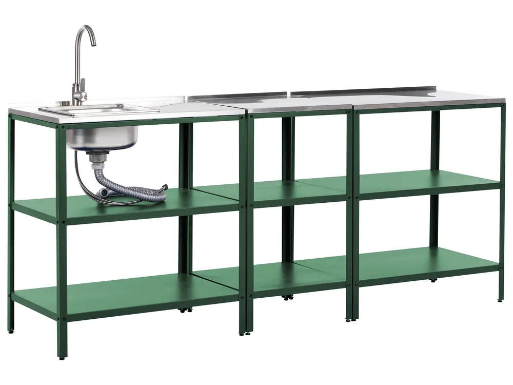 3 Piece Outdoor Kitchen Set with Sink VILAMA Green Metal