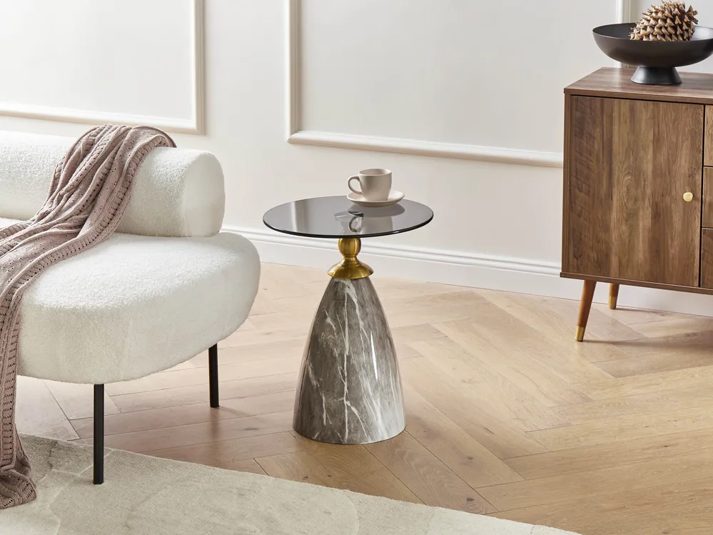 Side Table CADY Tempered Glass Black Marble