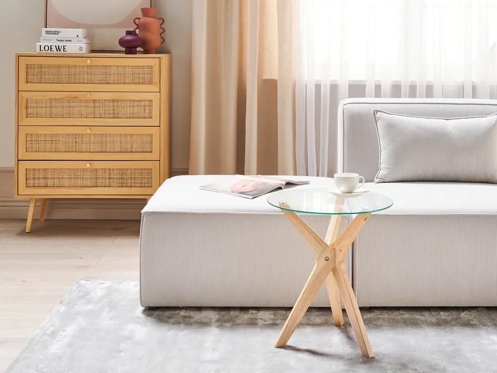 Side Table VALLEY Tempered Glass Light Brown