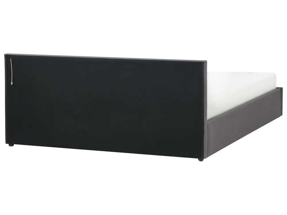 Ottoman Bed with LED ARMELLE Fabric Dark Grey 180 x 200 cm (EU Super King)_992871