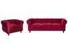 Living Room Set 4 Seater CHESTERFIELD Velvet Dark Red