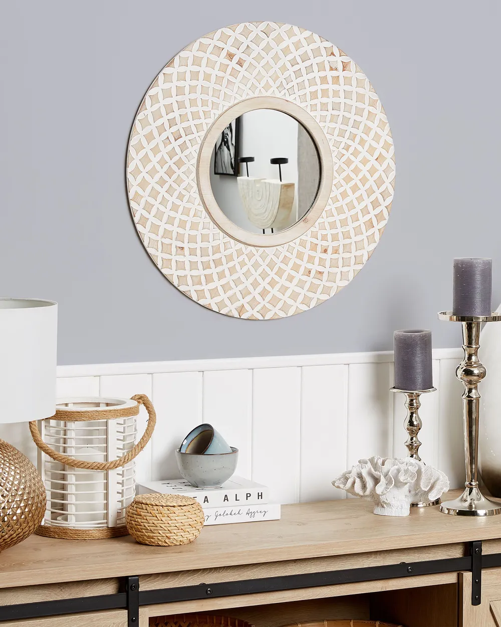 Wall Mirror POMARO 60 cm 60 cm Fir Wood Light Brown