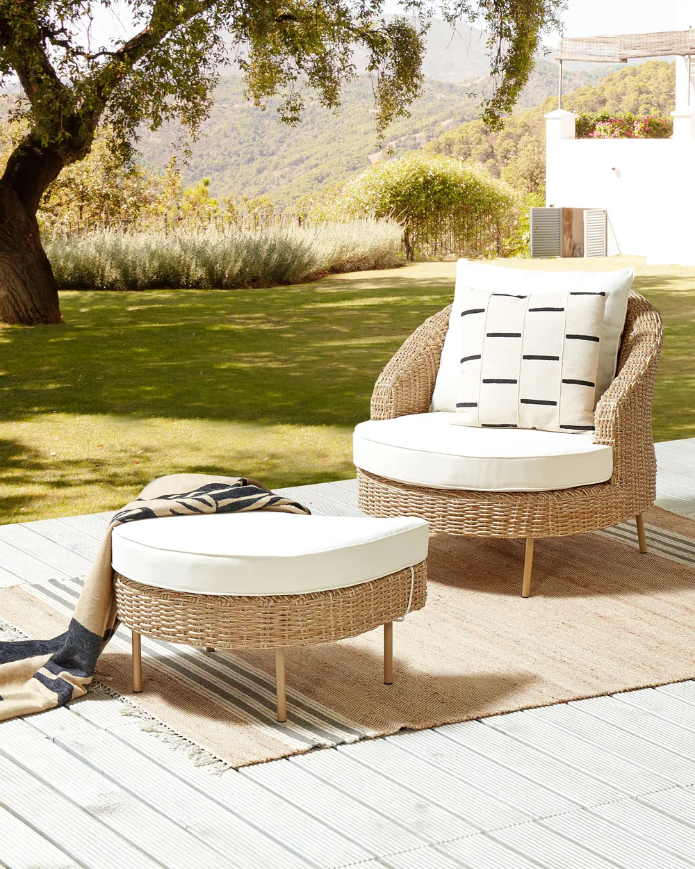 Garden Armchair with Ottoman ARCILLE II PE Rattan Natural