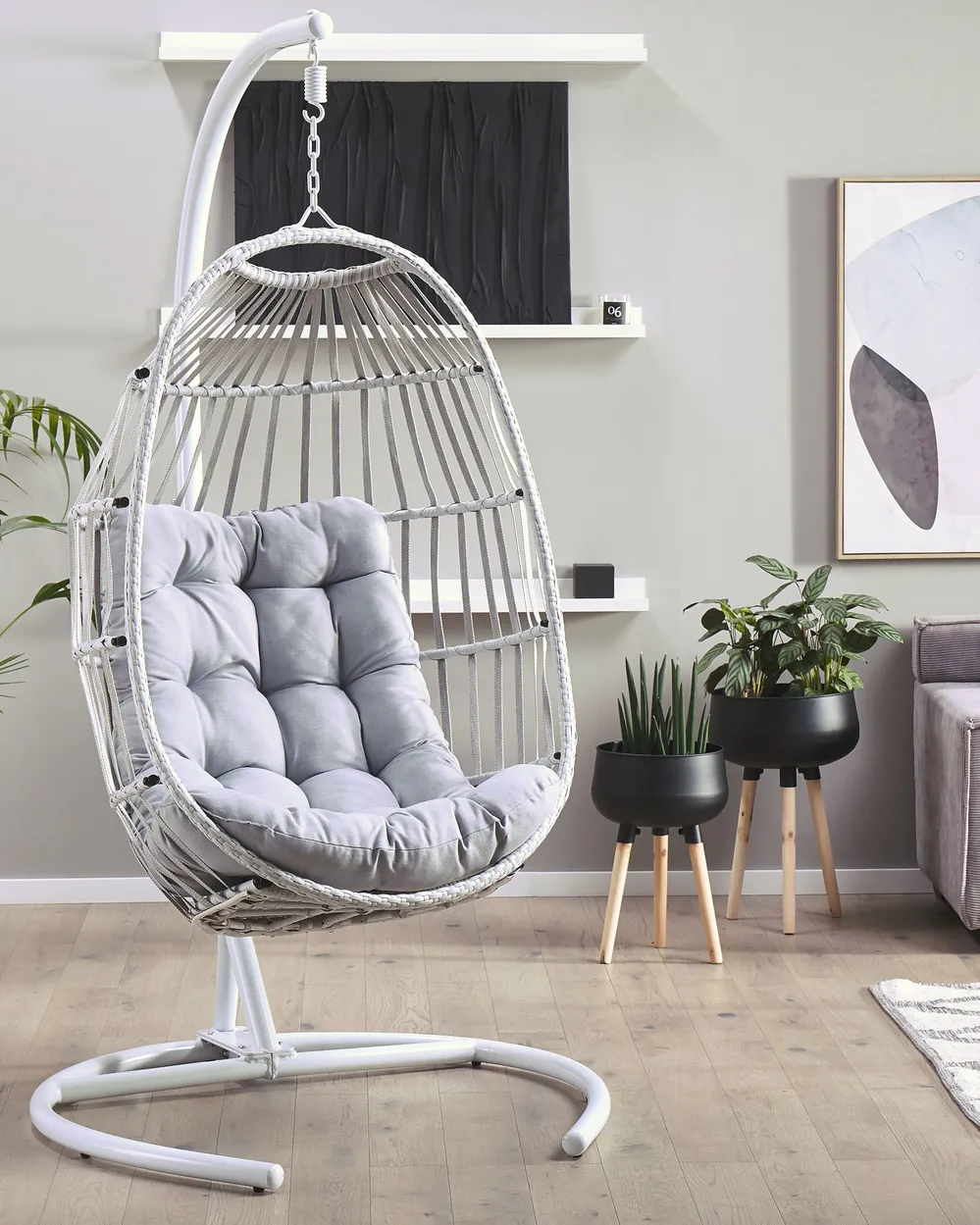 Hanging Chair with Stand SESIA PE Rattan Light Grey