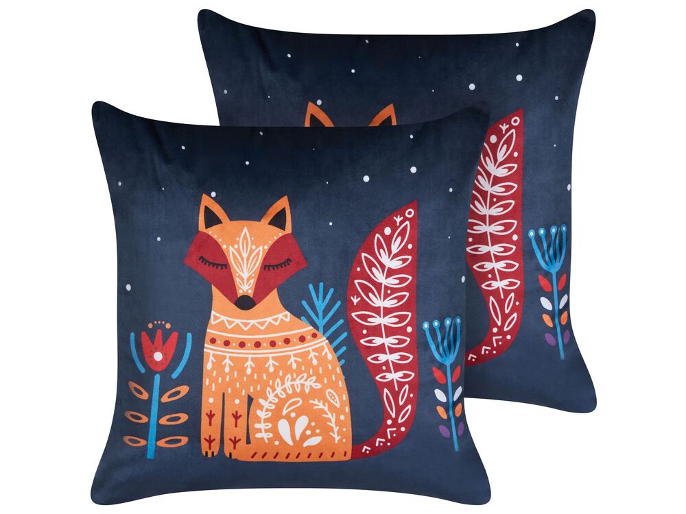 Set med 2 prydnadskuddar FIRESPIKE Sammet 45 x 45 cm Mörkblå