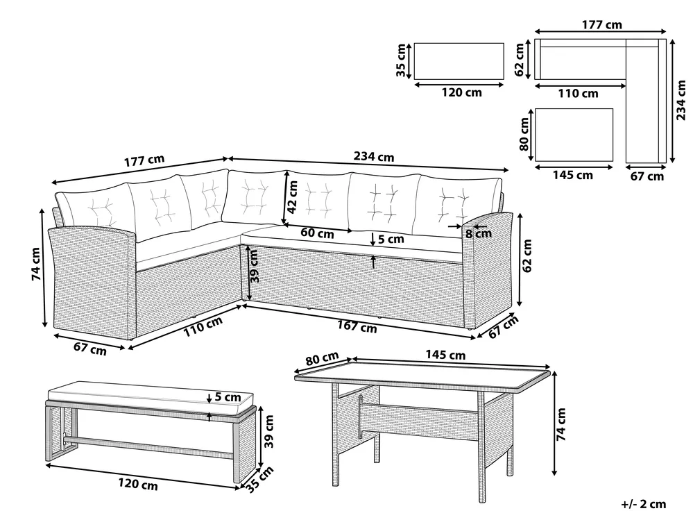 Garden Lounge Set with Table 8 Seater VITERBO with Cushions PE Rattan Grey_797581