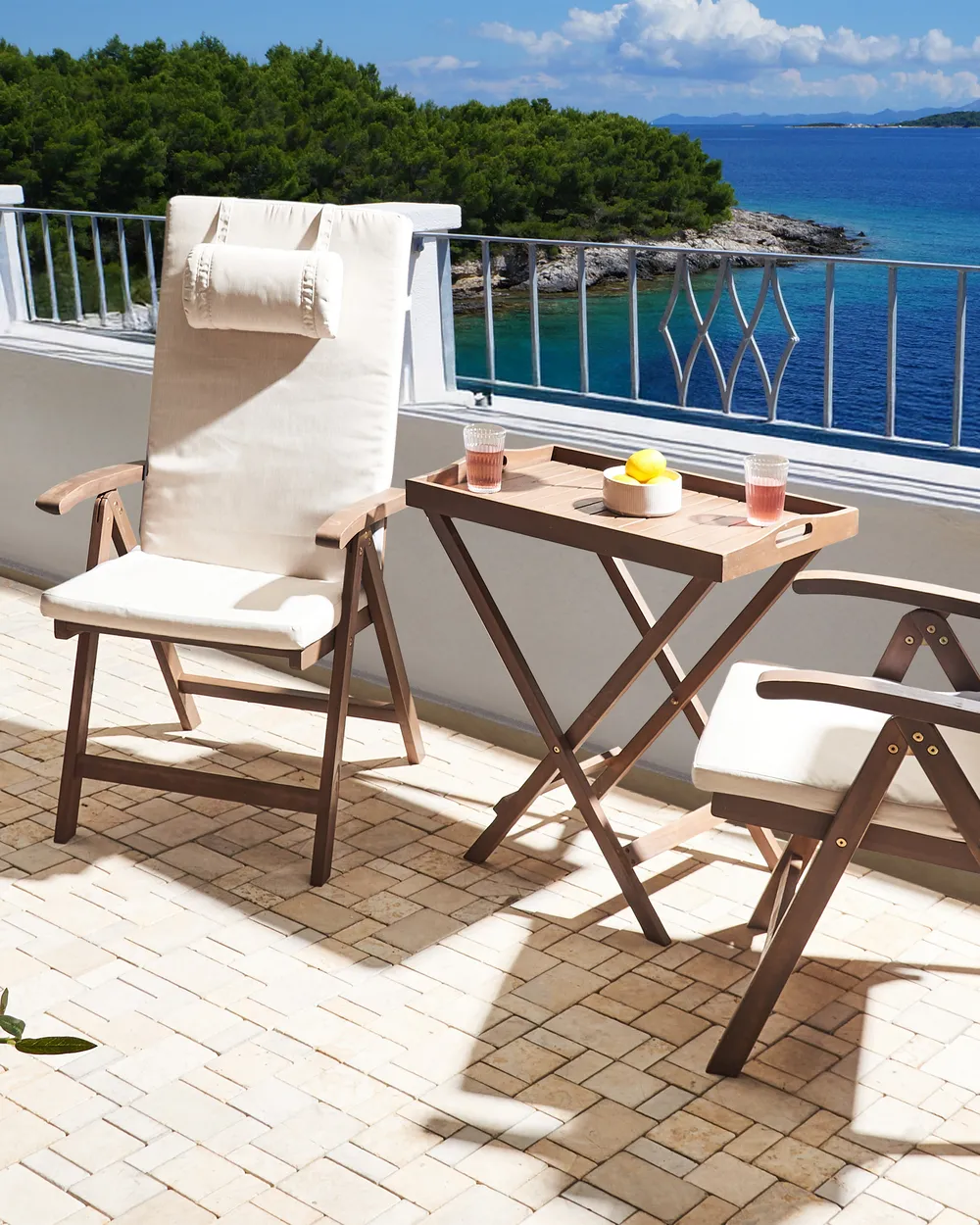 Set of 2 Garden Chairs with Cushions AMANTEA PREMIUM Acacia Wood Light Beige