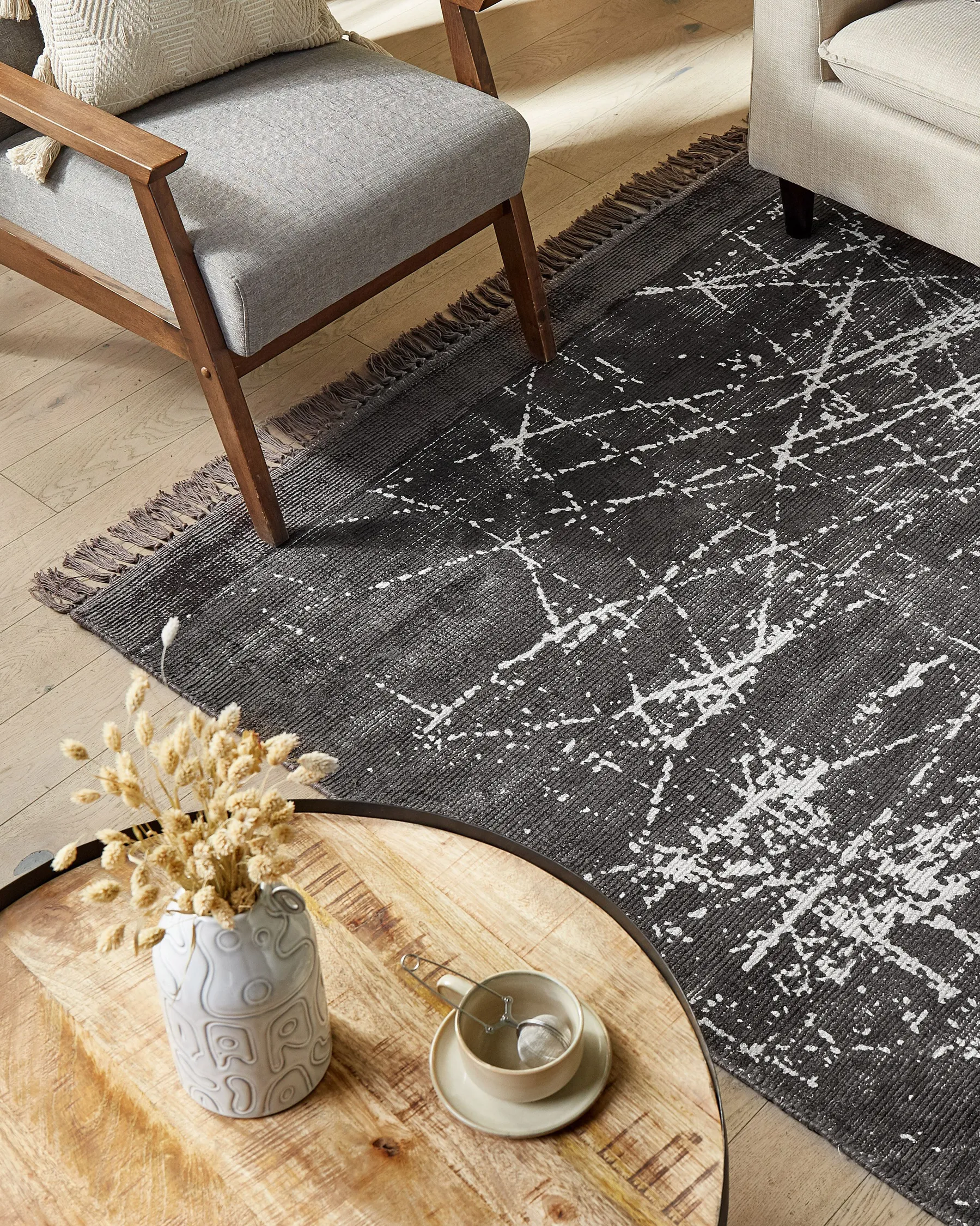 Rug HANLI Dark Grey 160 x 230 cm Viscose_836932