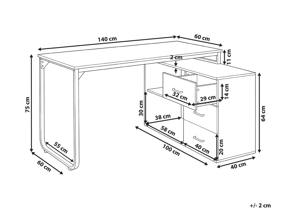 Kulmatyöpöytä SOGNE 140 cm 100 cm Valkoinen_1054798