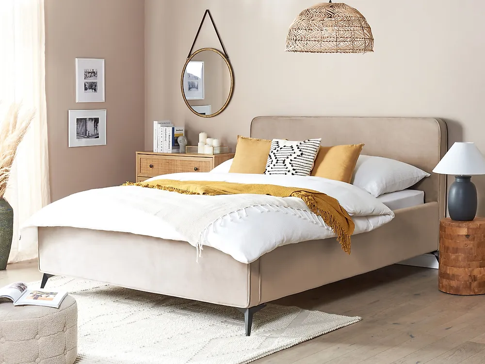 Säng med lamellram Sammet VALOGNES 160 x 200 cm Taupe_1182596