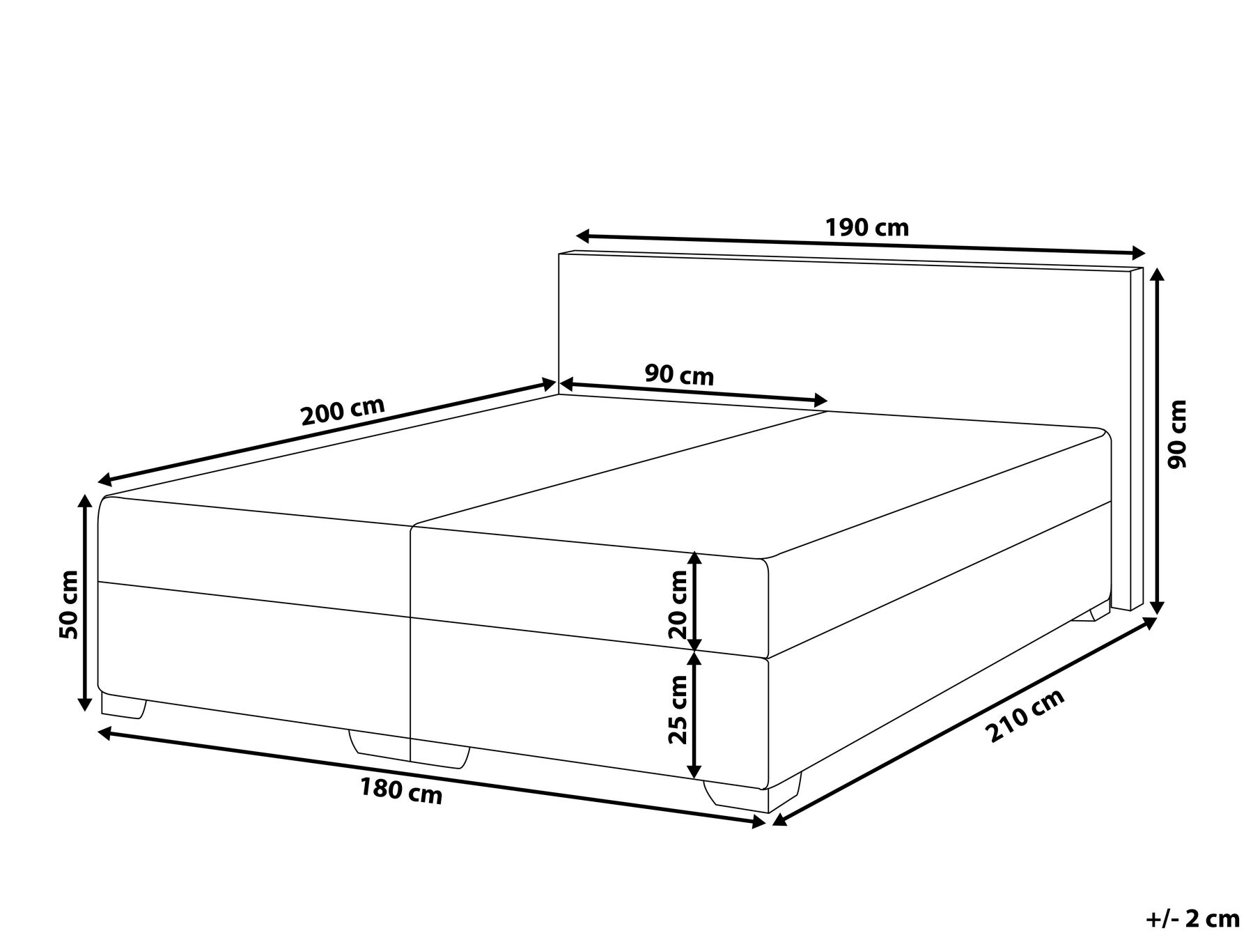Divan Bed Fabric PRESIDENT 180 x 200 cm (EU Super King) Black_809035