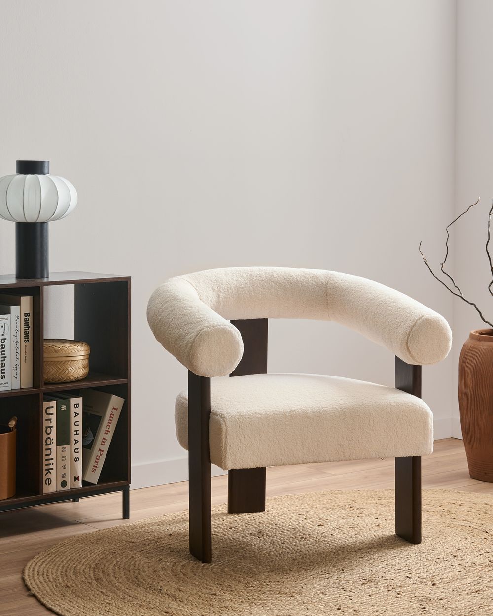 Armchair ILBRO Boucle Off-White/ Dark Brown
