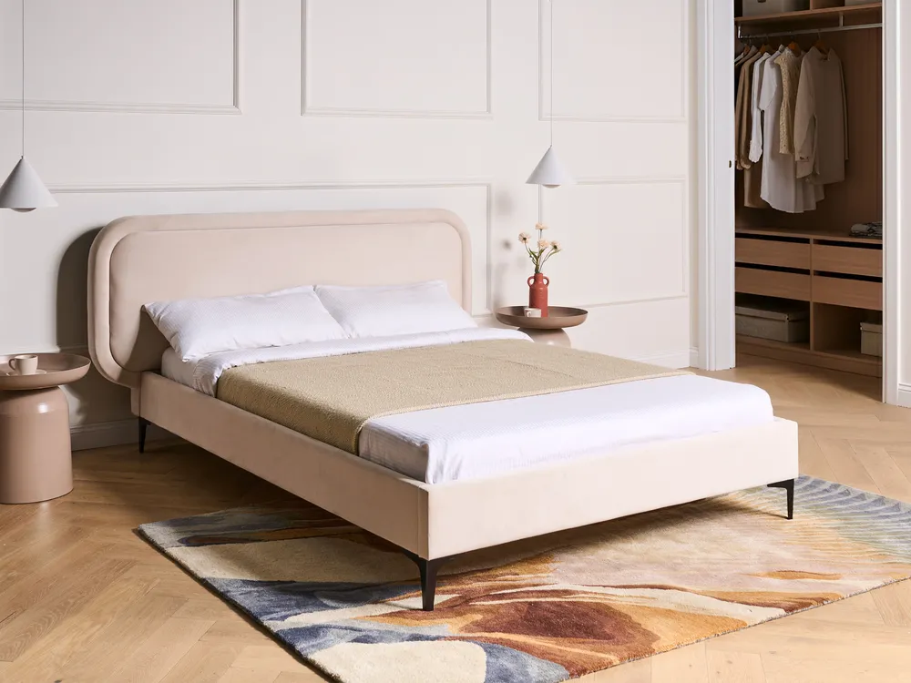 Säng med lamellram Sammet SUZETTE 140 x 200 cm Ljusbeige