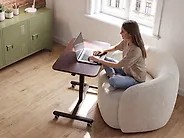 Manual Adjustable Laptop Stand ACADEMIA 65 cm x 48 cm with Wheels Dark Brown_1168112