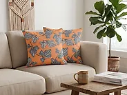 Set med 2 prydnadskuddar SPIREA 45 x 45 cm Orange Svart Växtmotiv_1182477
