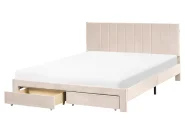 Bed with Storage Drawers LONZAC Velvet Beige 160 x 200 cm (EU King Size)_1014702