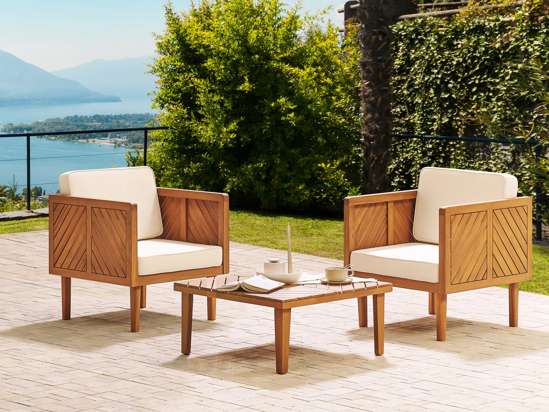 Bistro Set with Cushions BARATTI Acacia Wood Brown_830633