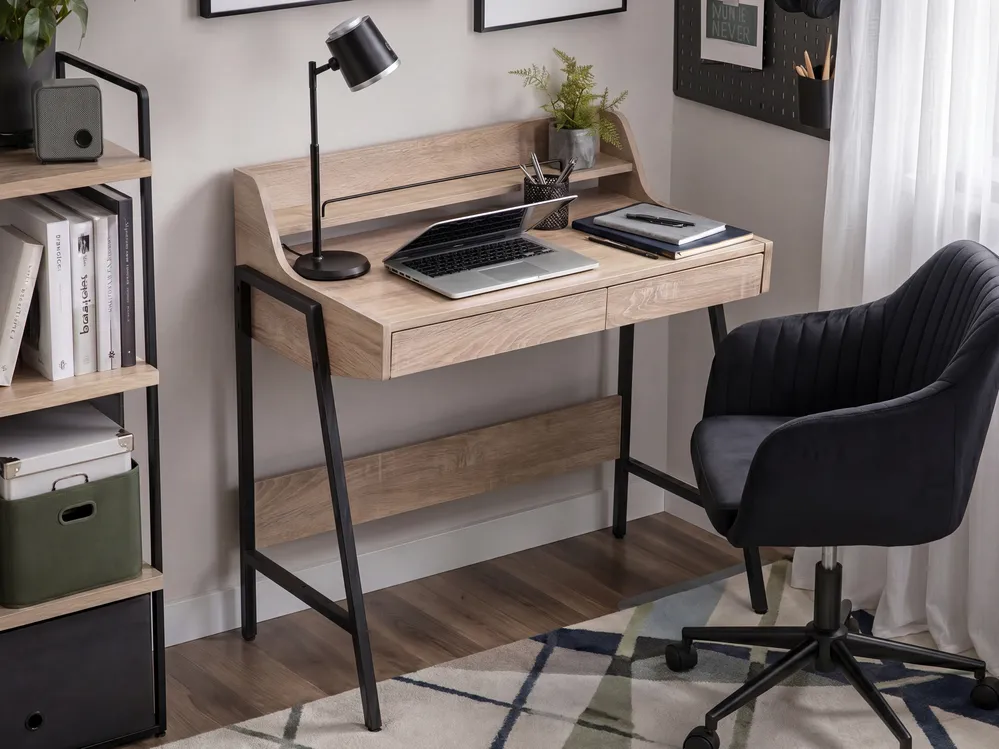 Home Office Desk with Hutch BROXTON 77 cm 46 cm with Drawers Light Brown