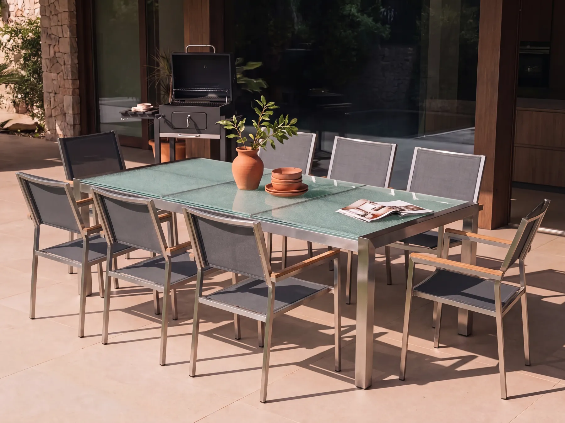 Trädgårdsmatgrupp 8-sits GROSSETO Krackelerat glas Transparent/ Grå_677352