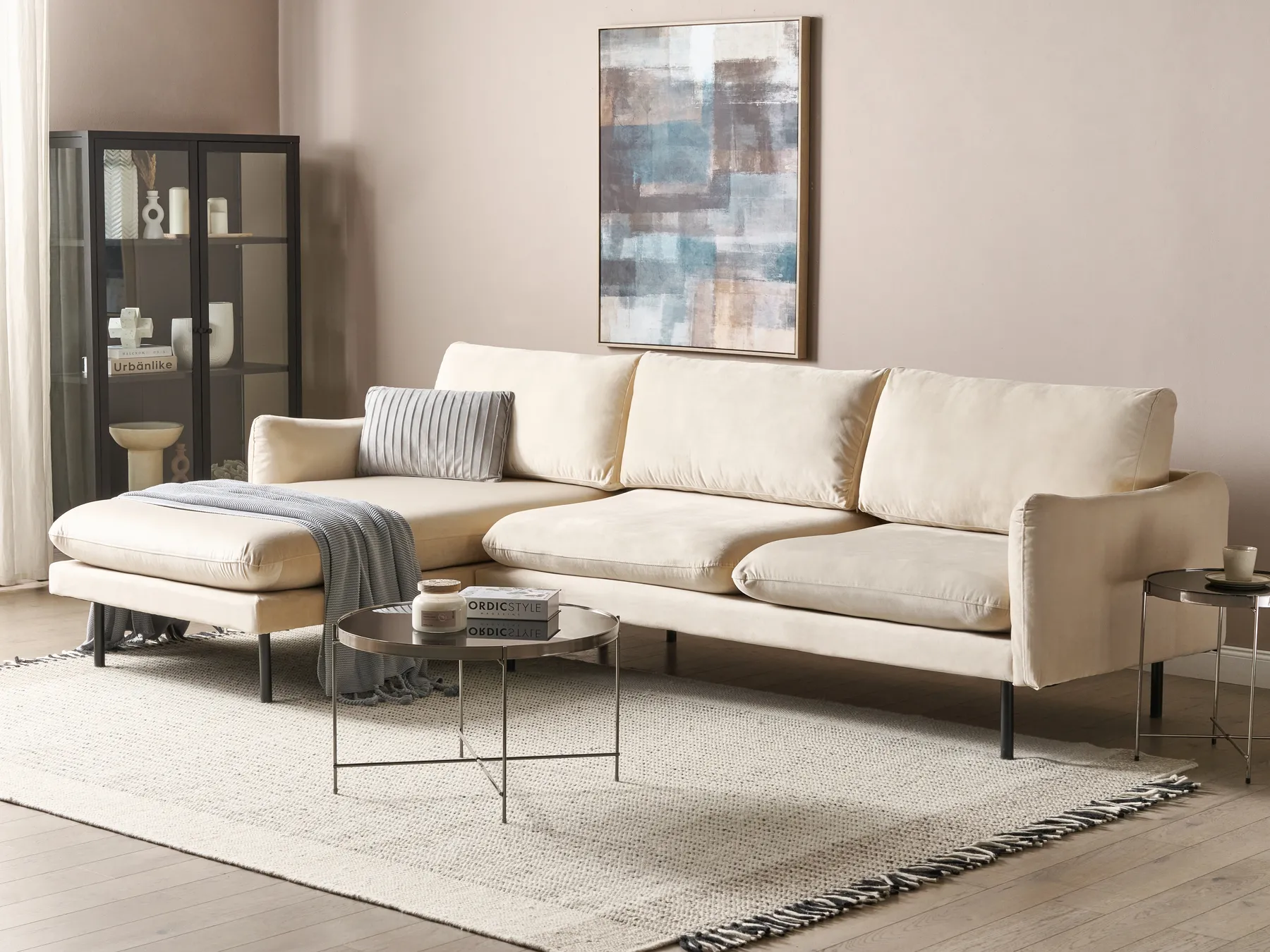Corner Sofa 4 Seater VINTERBRO Velvet Light Beige Right Hand_897507