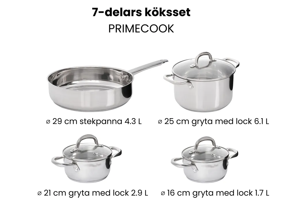 Kokkärlsset med 7 delar PRIMECOOK Rostfritt stål Silver_1051153