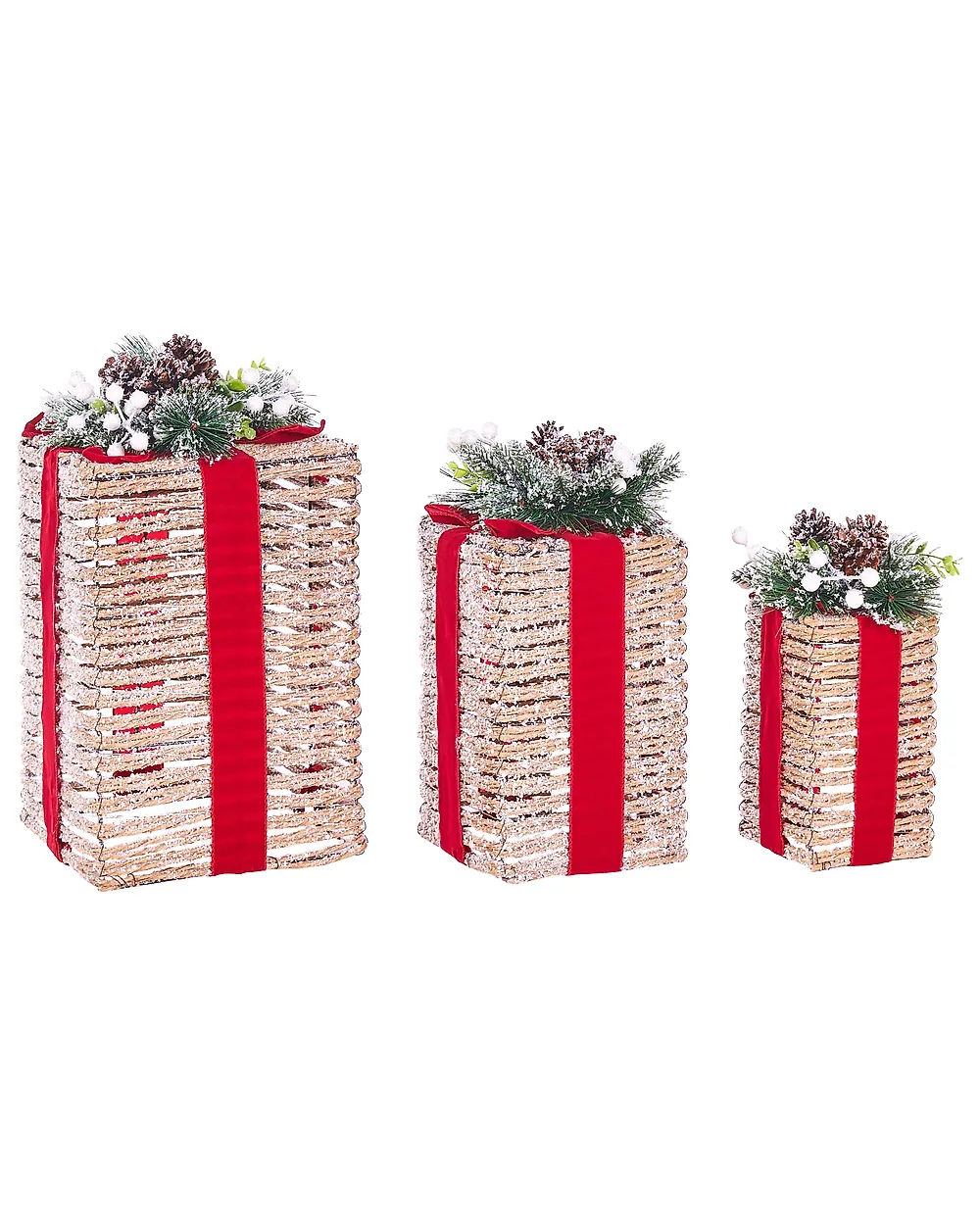 Set of 3 Christmas Decorations LED VAHTO 46/32/30 cm Christmas Gifts Brown_1179426