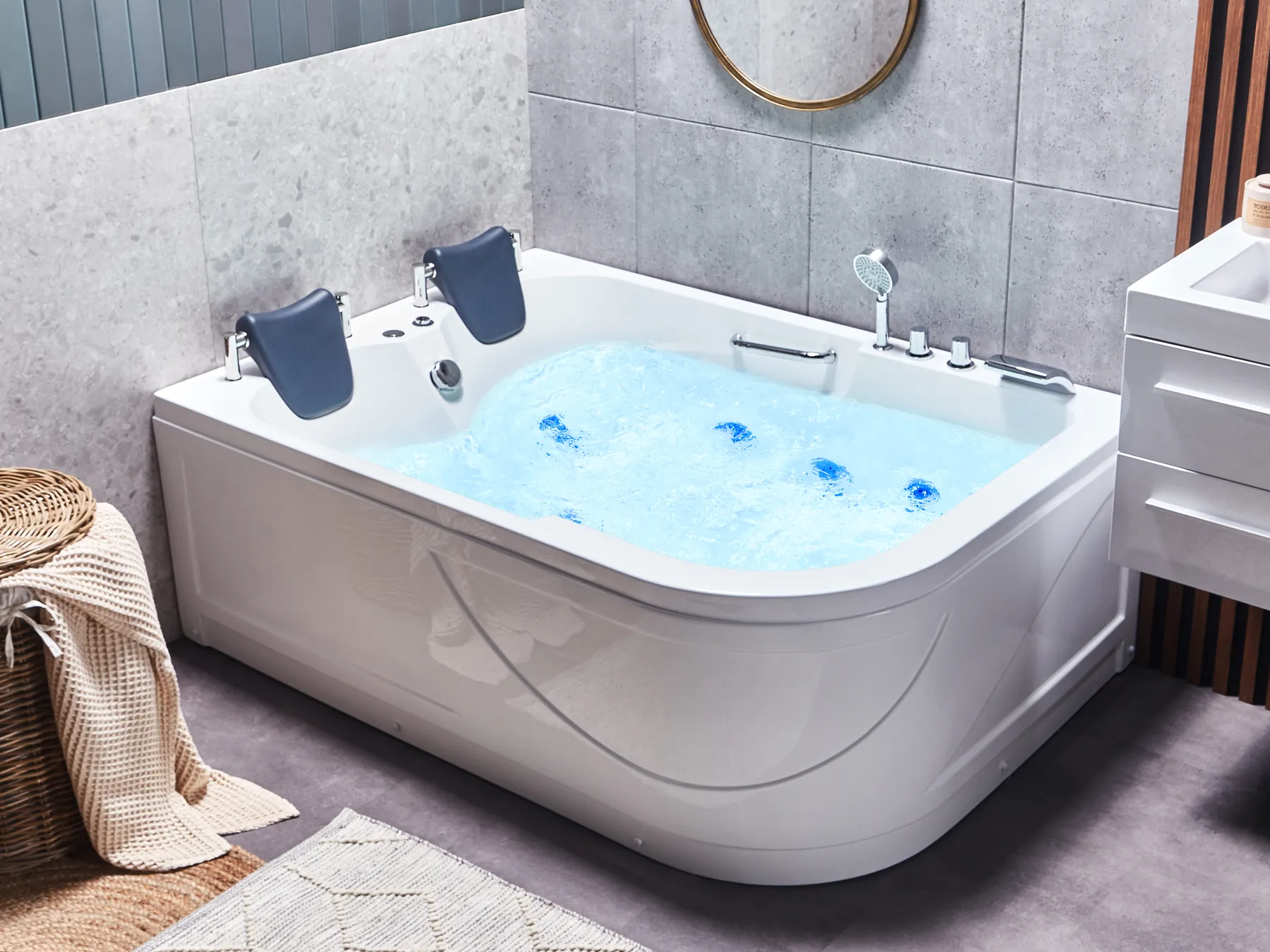 Corner Hot Tub with LED BAYAMO 1700 x 1200 mm White Right Hand_821163