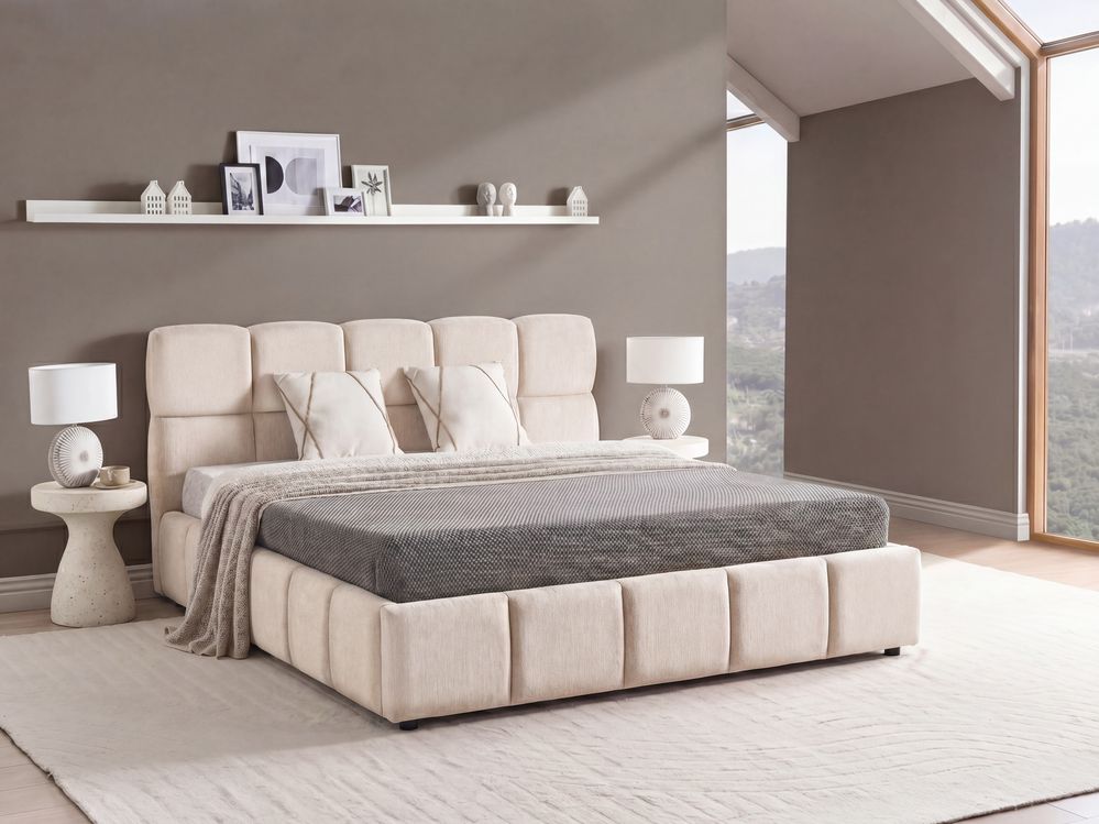 Sänky säilytystilalla NOYON Kangas Vaaleanbeige 180 x 200 cm
