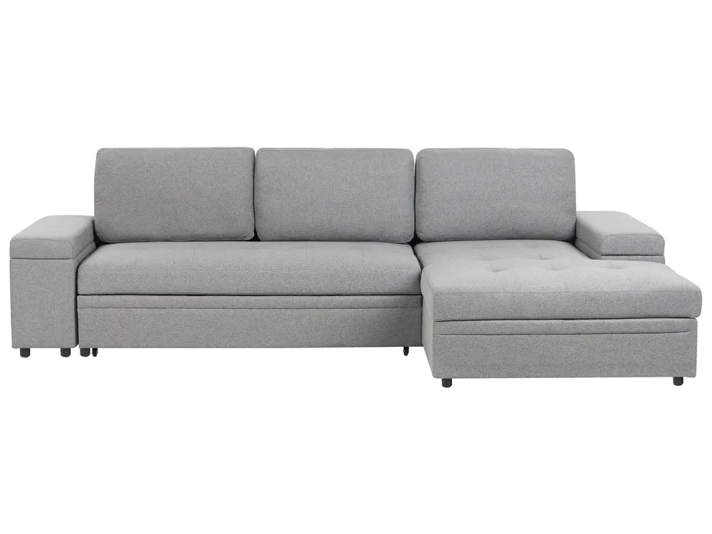 Corner Sofa Bed 3 Seater HRISEY with Storage Faux Linen Grey Left Hand