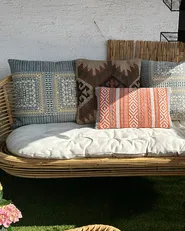 Set of 2 Decorative Cushions ARVEN 45 x 45 cm Jute Brown Oriental Pattern_986733