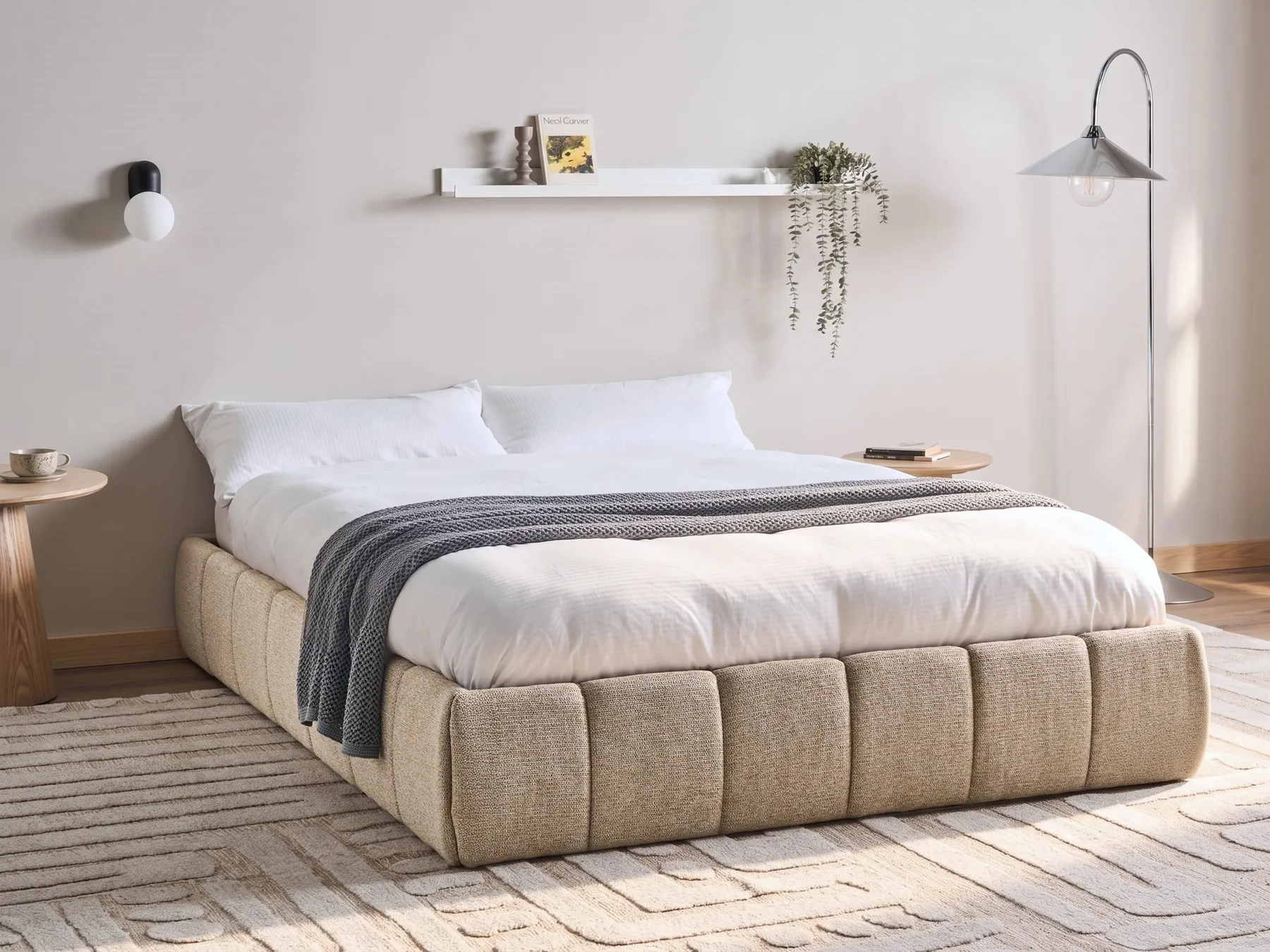 Sänky säilytystilalla ilman sängynpäätyä GENAS Kangas Beige 140 x 200 cm_1070242