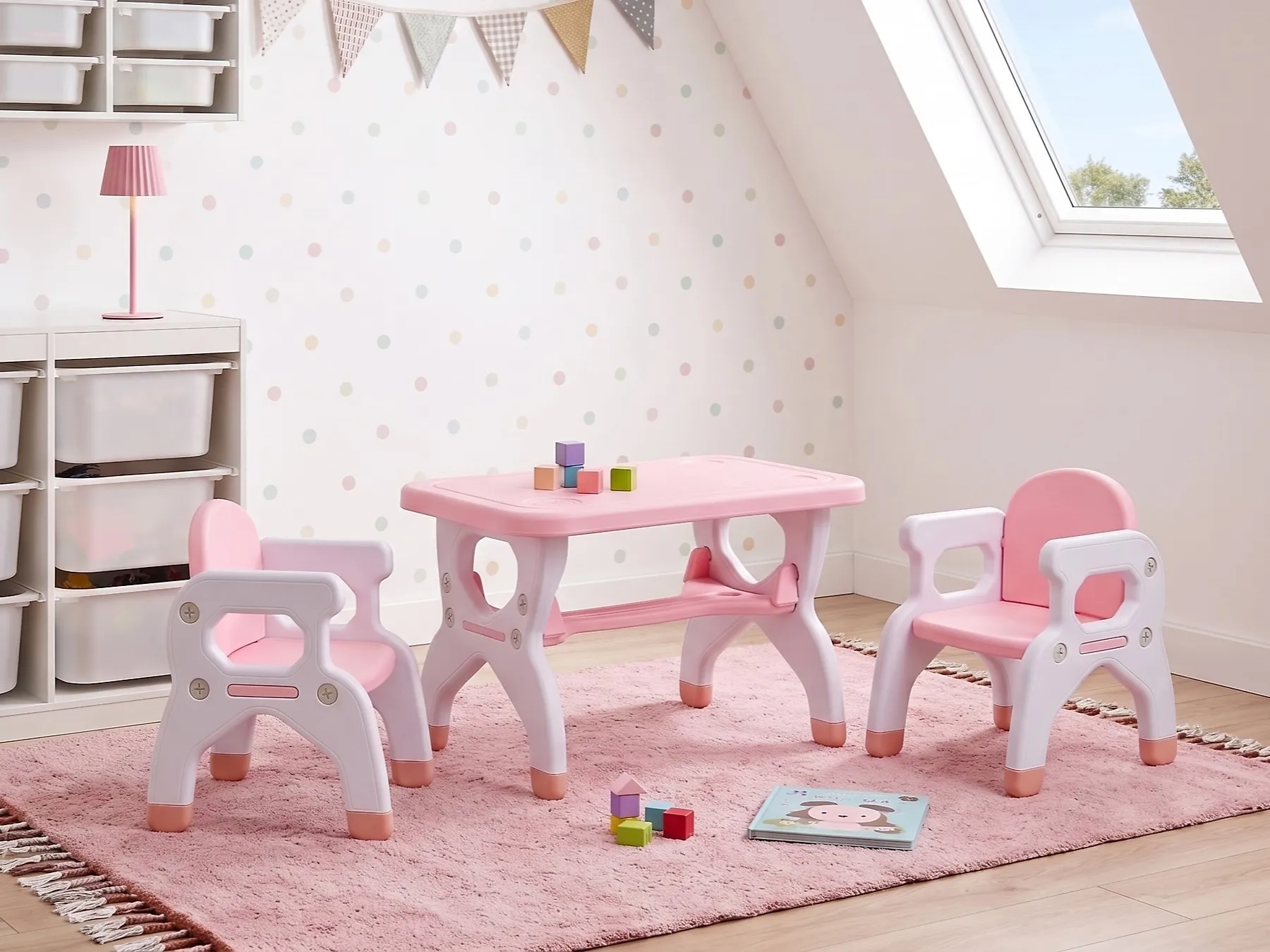 Kids Table with Chairs BOLLON Pink_1124282