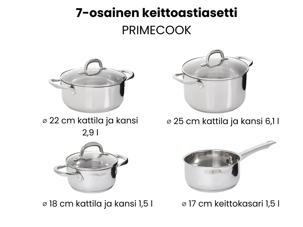 Kattilasetti 7 osaa PRIMECOOK Ruostumaton teräs Hopea_1051152
