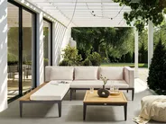 Garden Corner Sofa with Table 3 Seater BRACCIANO Certified Acacia Wood Light Beige Right Hand_979251