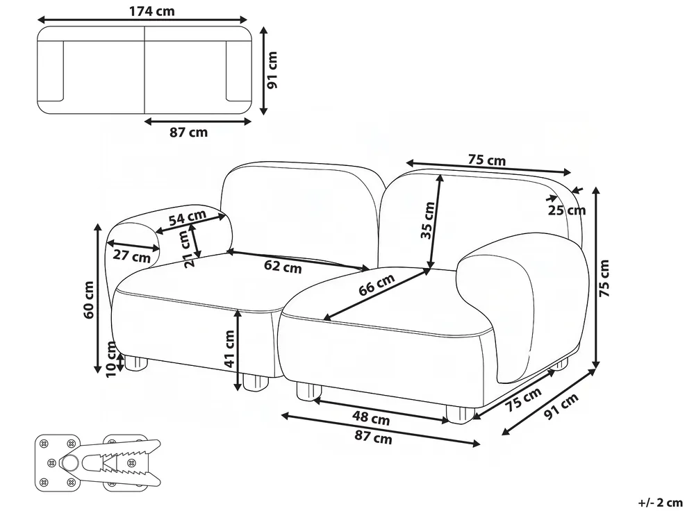 Modular Sofa 2 Seater AMLI Boucle Off-White_1070056