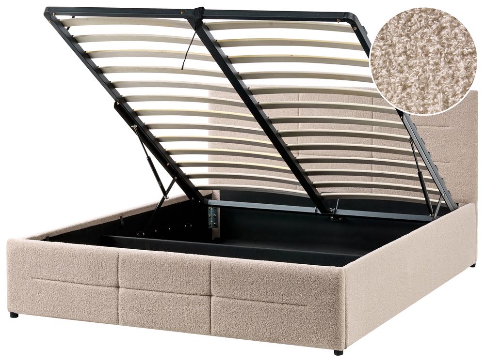 Seng med oppbevaring MASSOGNES Bouclé Beige 140 x 200 cm