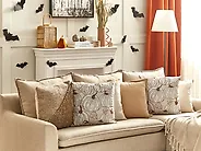 Set med 2 prydnadskuddar GOURD 45 x 45 cm Sammet Beige Växtmotiv_1179855