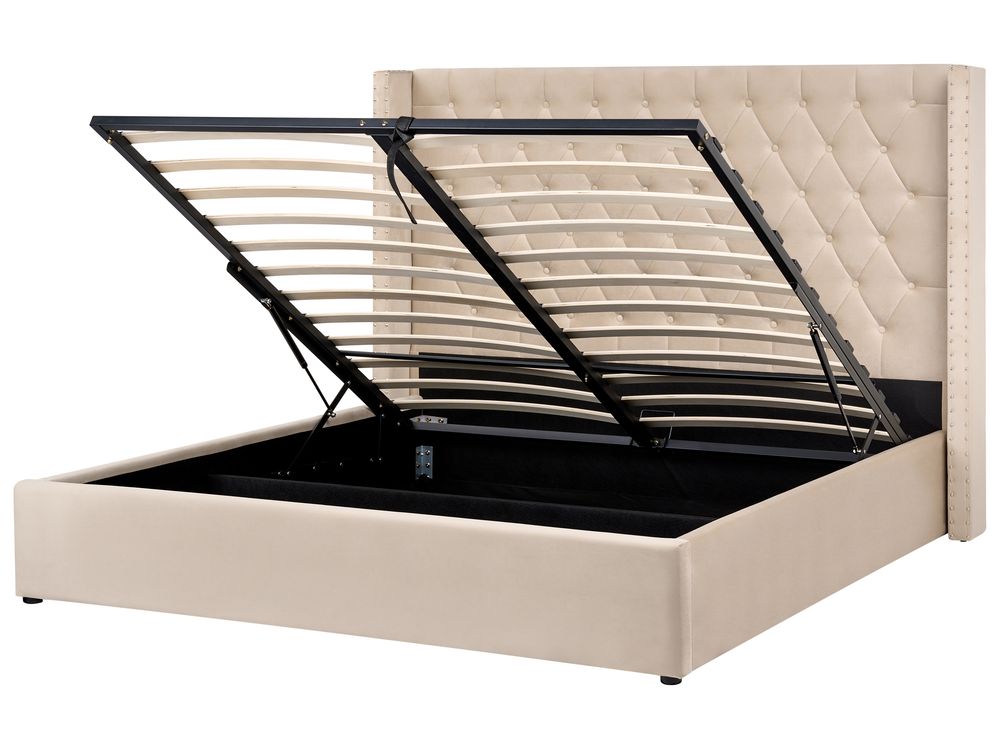 Seng med oppbevaring LUBBON Fløyel Beige 180 x 200 cm