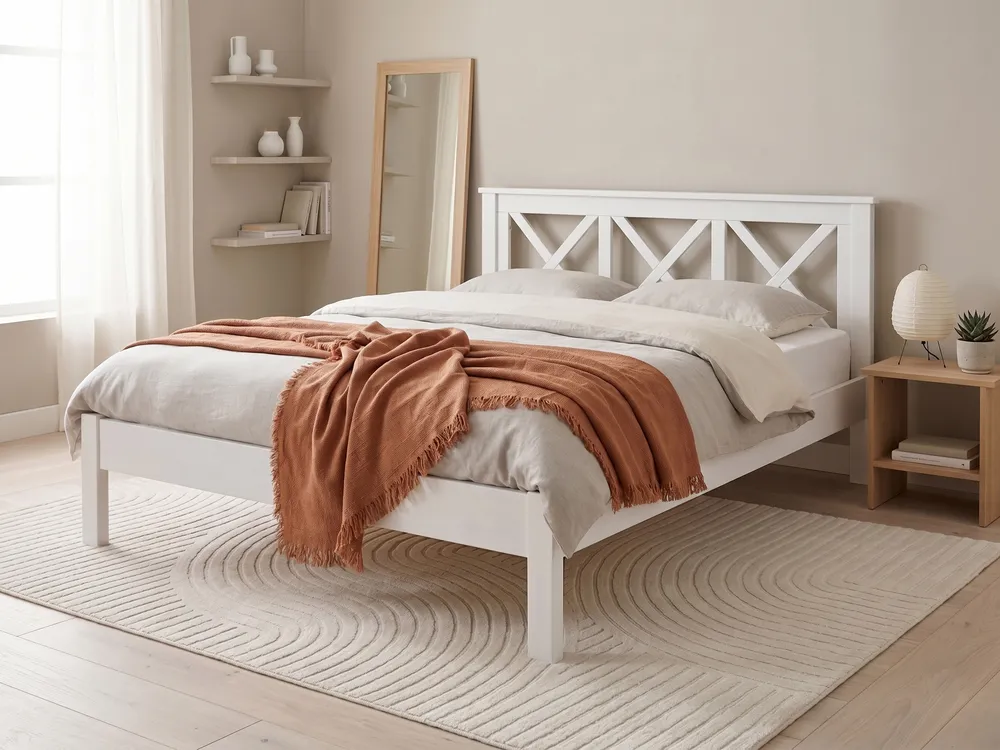 Bed Pine Wood TANNAY 160 x 200 cm (EU King Size) White