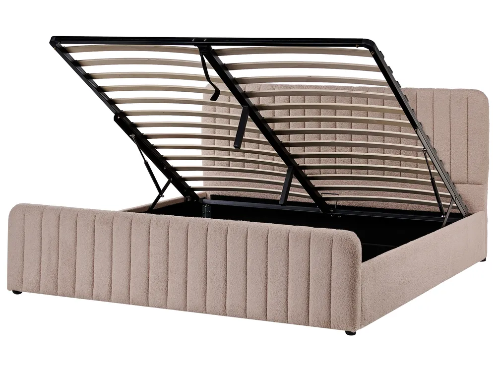 Säng med förvaring LUNAN Bouclé Taupe 180 x 200 cm_1048584