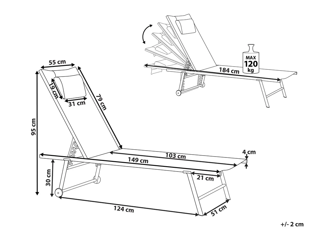 Set of 2 Sun Loungers SORONI Reclining Metal Black_1014205