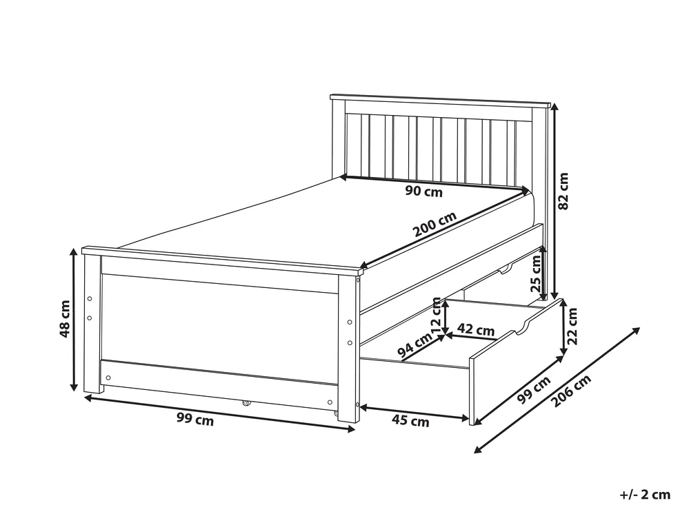 Bed with 2 Drawers OLENDON Pine Wood White 90 x 200 cm (EU Single)_955000
