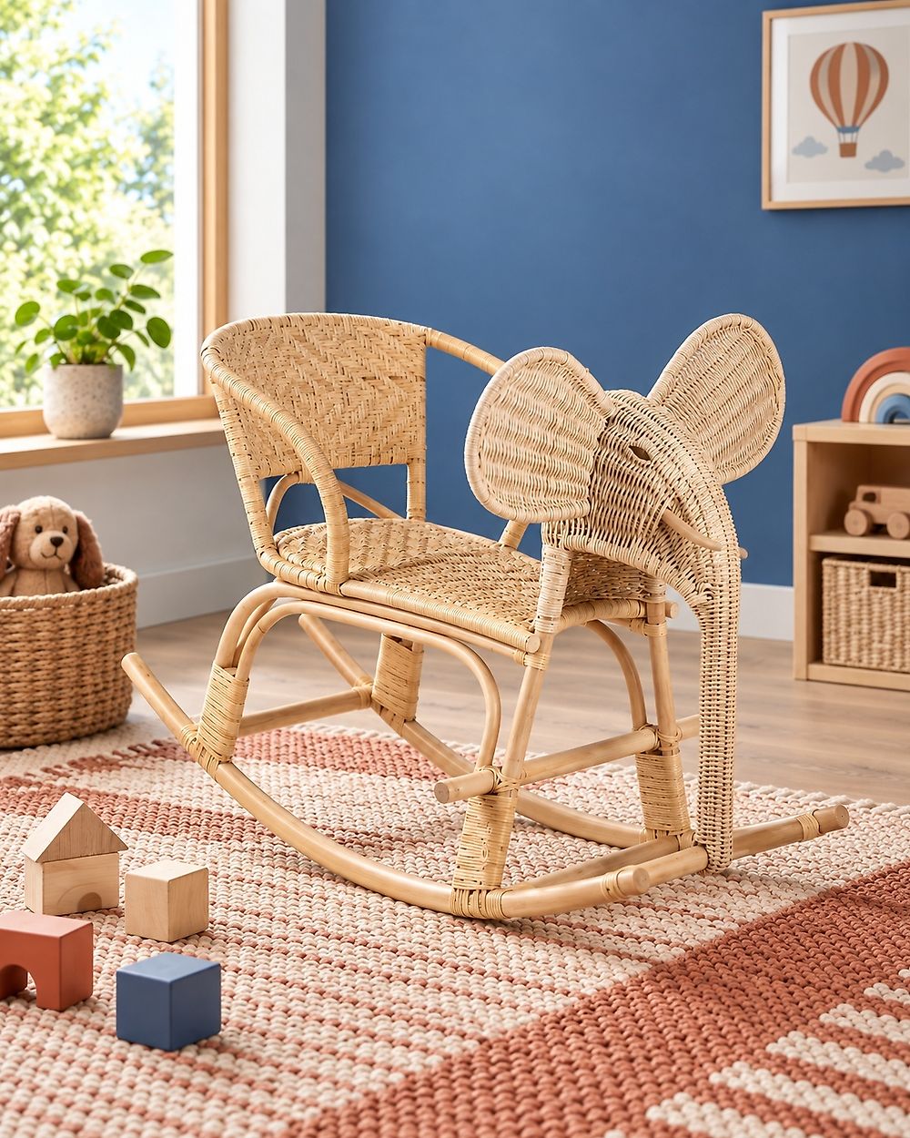 Kids Rocking Chair Elephant AMPOLLINO Rattan Natural