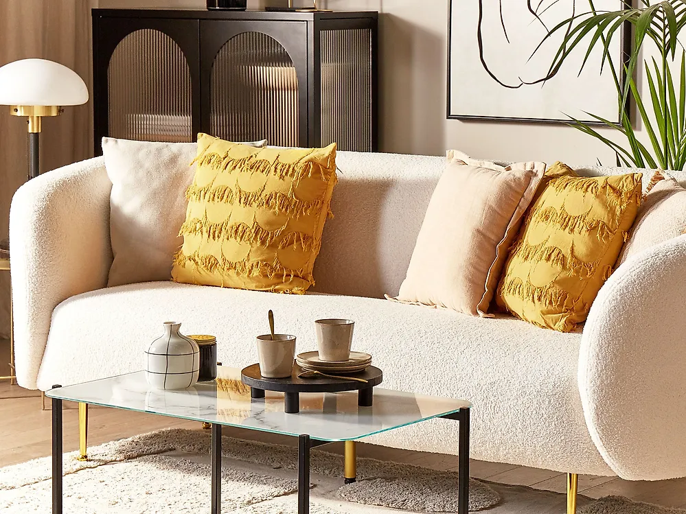 Set of 2 Decorative Cushions AGASTACHE 45 x 45 cm Yellow Geometric Pattern_1178419