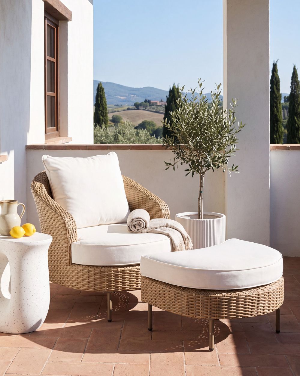 Garden Armchair with Ottoman ARCILLE PE Rattan Beige