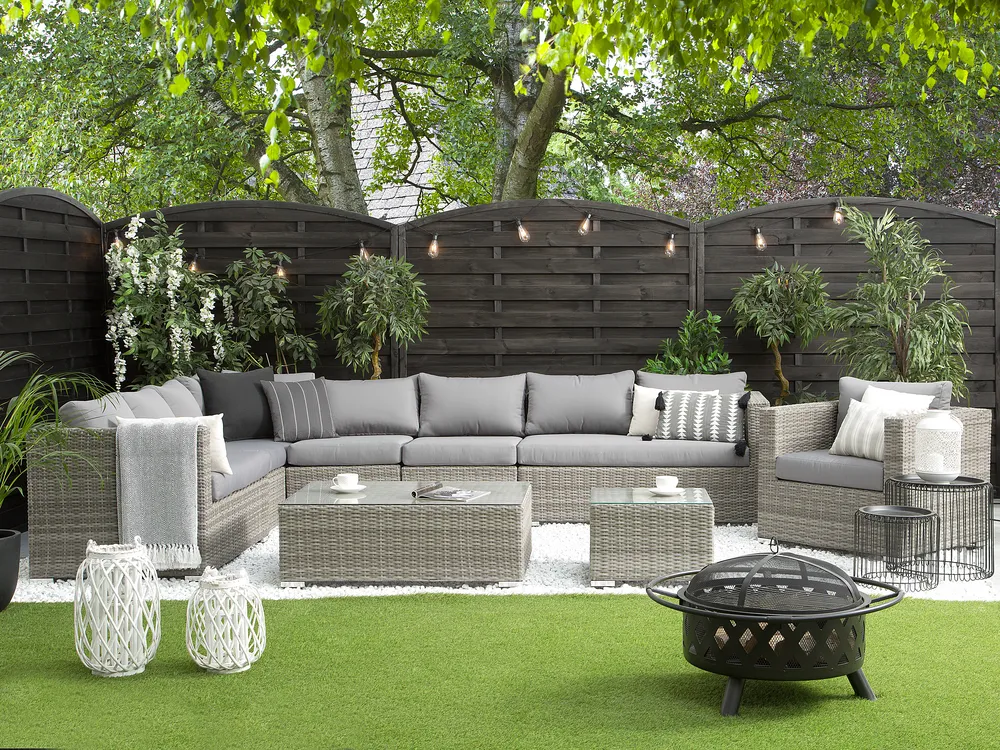 Garden Lounge Set with Table 8 Seater XXL Modular PE Rattan Grey Right Hand
