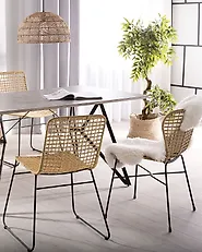 Set of 2 Dining Chairs ELFROS Rattan Natural_1171255