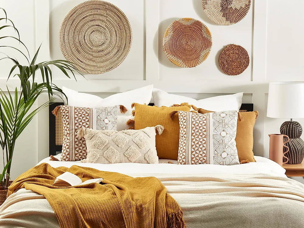 Set med 2 prydnadskuddar MALUS 45 x 45 cm Bomull Ljusbrun Orientaliskt tryck_1179849