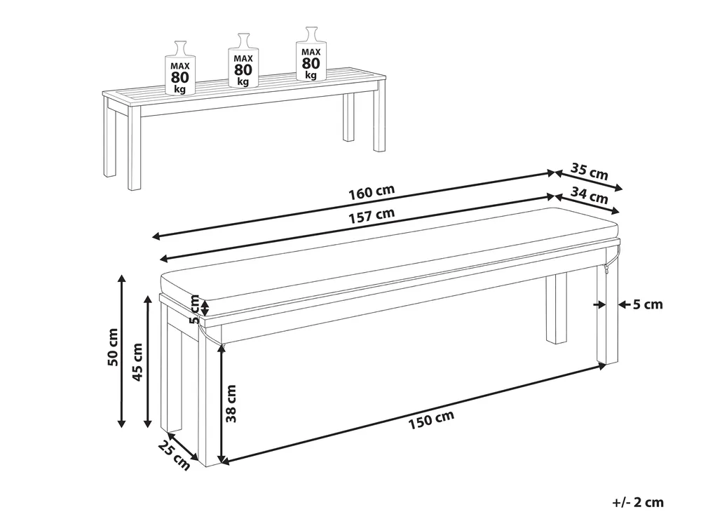 Trädgårdsbänk med dyna TUSCANIA 160 cm Eukalyptusträ Blå_1153899